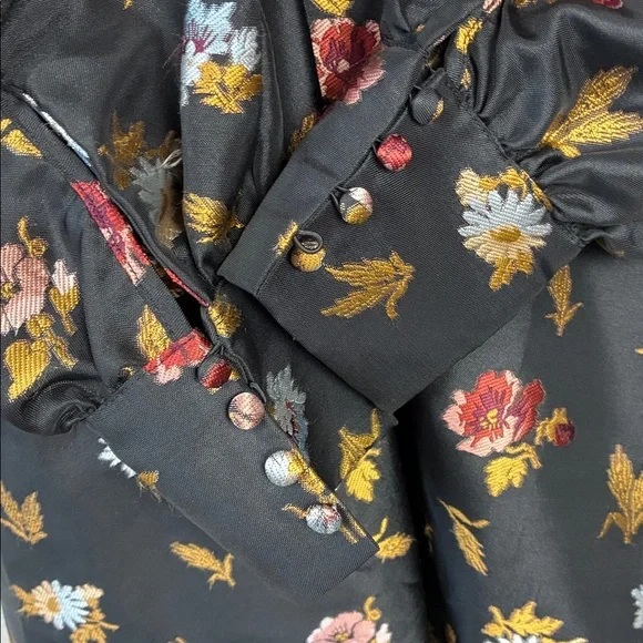 Maeve Sculpted A-Line Mini Dress Black Floral Jacquard V-Neck Long Sleeve 0  NWT